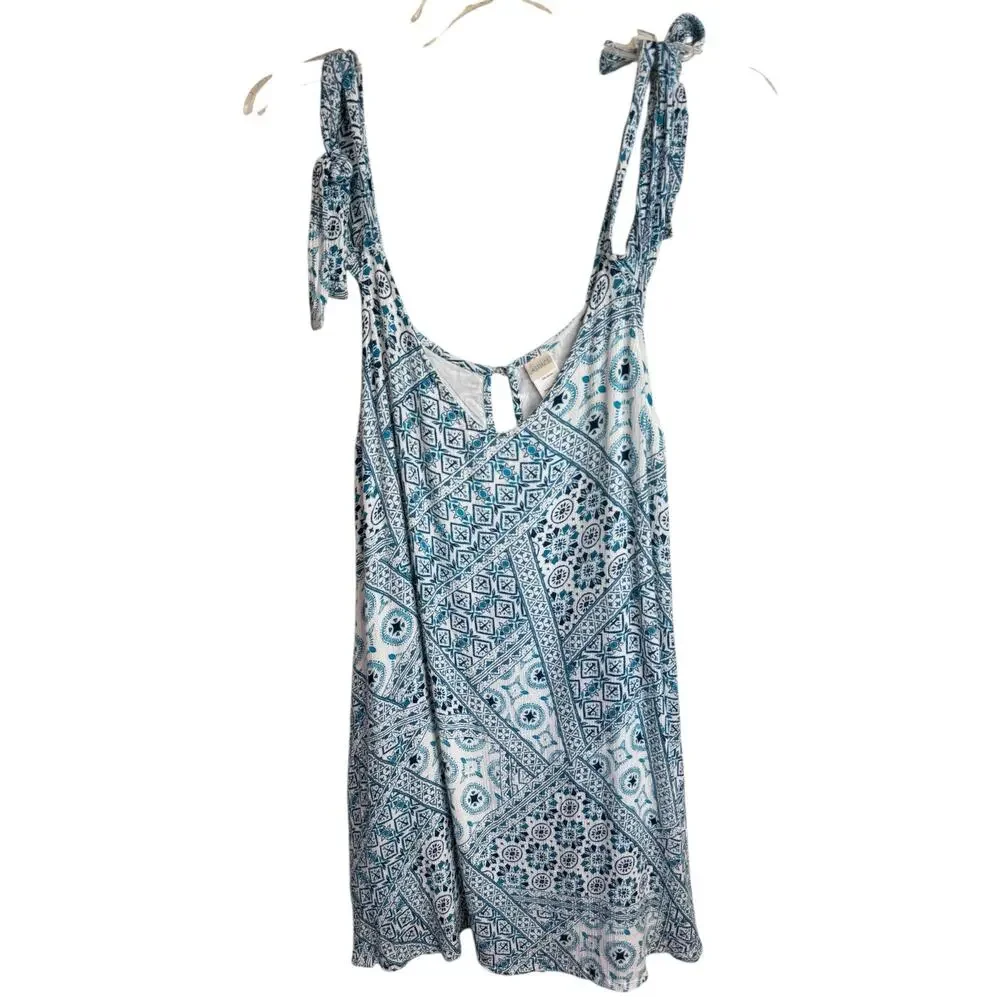 L*SPACE NWOT Girl in Motion Dress Blue Patchwork Swim Coverup Shoulder Ties Sz S - Picture 2 of 12